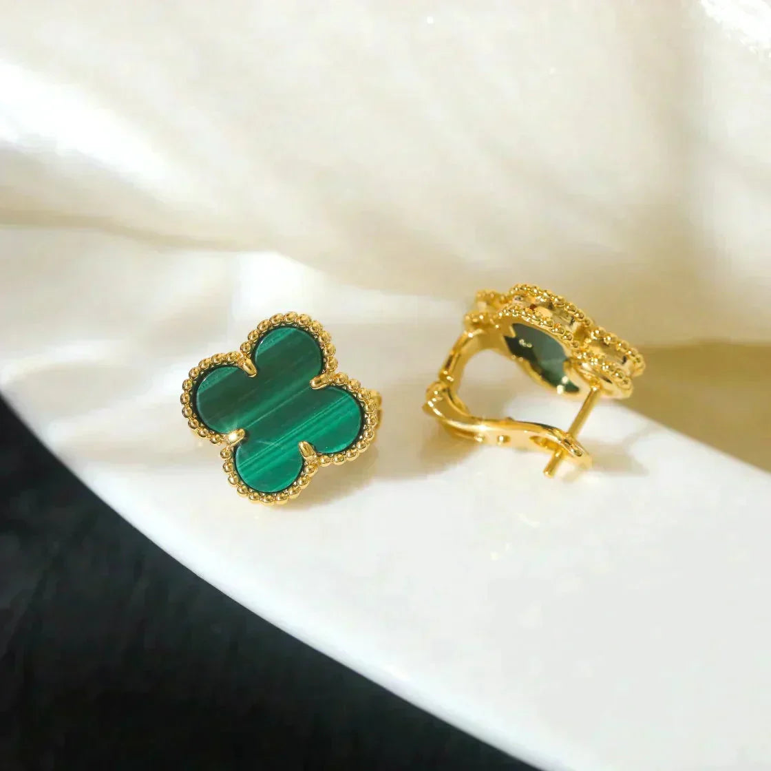 [sparkle Jewelry ]CLOVER MEDIUM 1 MOTIFS MALACHITE  EARRINGS