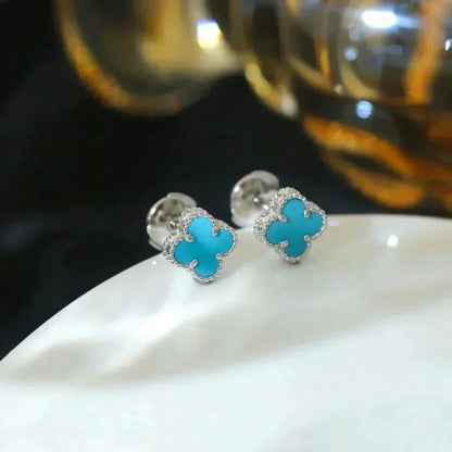 [sparkle Jewelry ]CLOVER MINI 9.5MM ONYX STUD EARRINGS SILVER