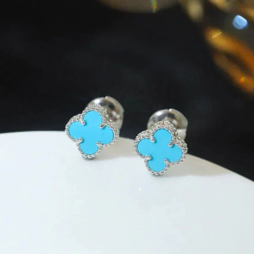 [sparkle Jewelry ]CLOVER MINI 9.5MM ONYX STUD EARRINGS SILVER