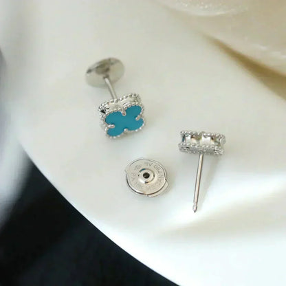 [sparkle Jewelry ]CLOVER MINI 9.5MM ONYX STUD EARRINGS SILVER