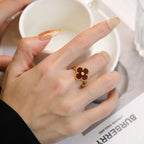 [sparkle Jewelry ]CLOVER CARNELIAN RING ROSE GOLD DIAMOND