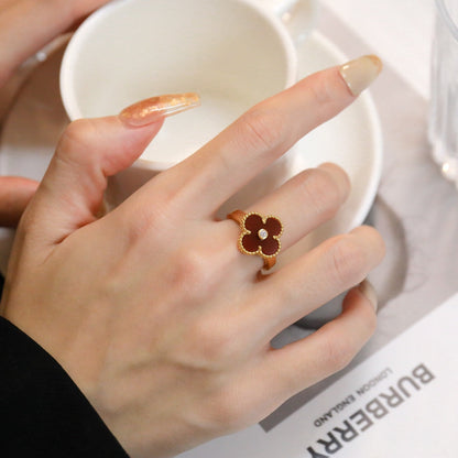 [sparkle Jewelry ]CLOVER CARNELIAN RING ROSE GOLD DIAMOND
