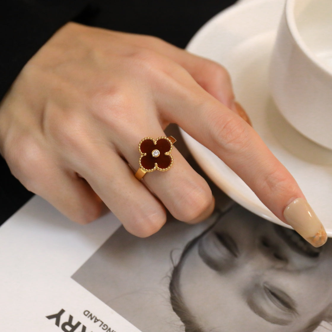 [sparkle Jewelry ]CLOVER CARNELIAN RING ROSE GOLD DIAMOND