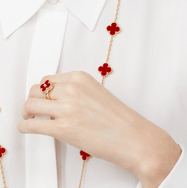 [sparkle Jewelry ]CLOVER CARNELIAN RING ROSE GOLD DIAMOND