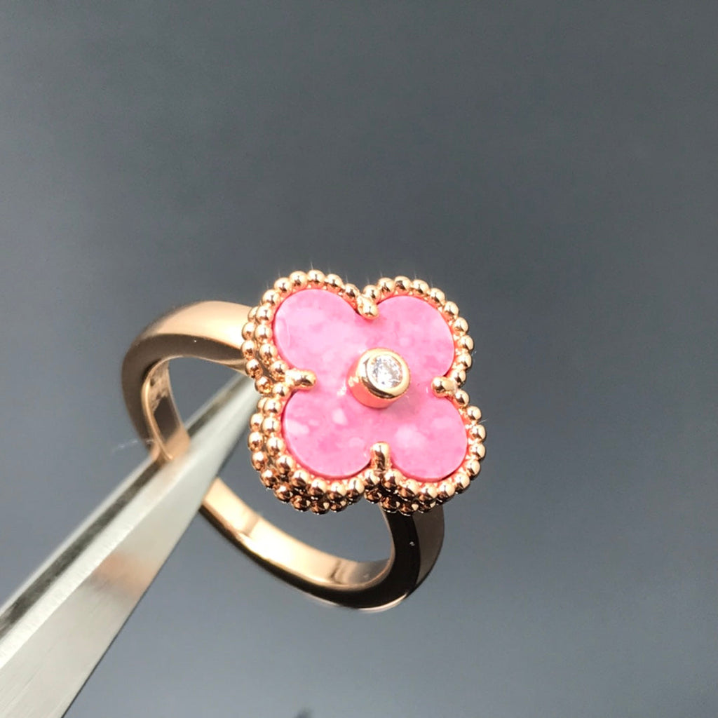 [sparkle Jewelry ]CLOVER RHODONITE ROSE GOLD RING