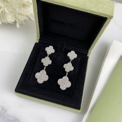 [sparkle Jewelry ]CLOVER 3 MOTIF DIAMOND SILVER DROP EARRINGS