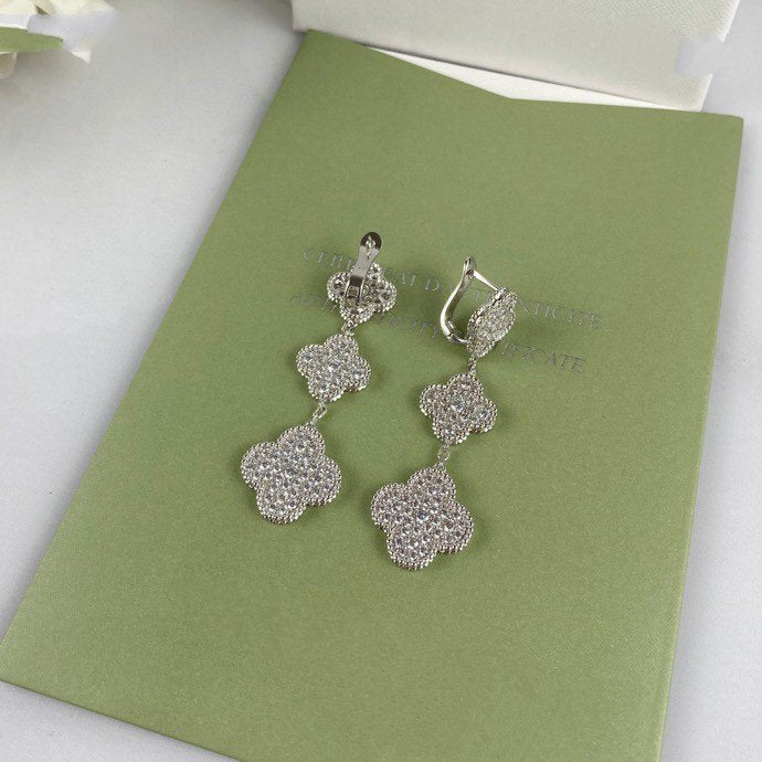 [sparkle Jewelry ]CLOVER 3 MOTIF DIAMOND SILVER DROP EARRINGS
