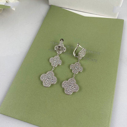 [sparkle Jewelry ]CLOVER 3 MOTIF DIAMOND SILVER DROP EARRINGS