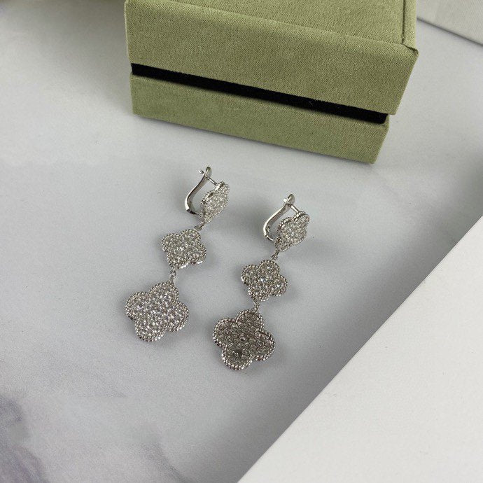 [sparkle Jewelry ]CLOVER 3 MOTIF DIAMOND SILVER DROP EARRINGS