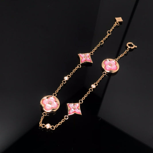 [Sparkle]STERNE UND SONNE 4 MOTIVE PINK MOP ROSEGOLD ARMREIF