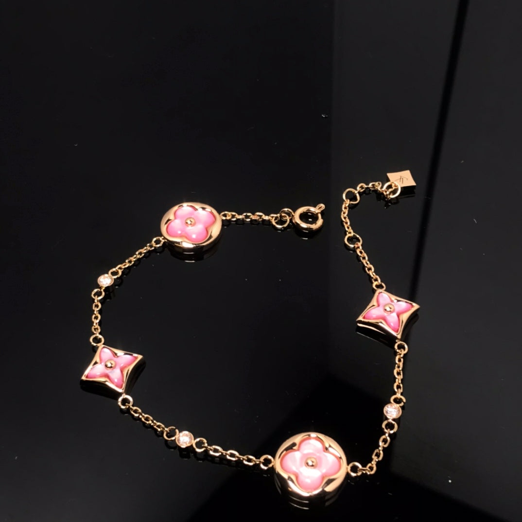 [sparkle Jewelry ]STAR AND SUN 4 MOTIF PINK MOP PINK GOLD BRACELET