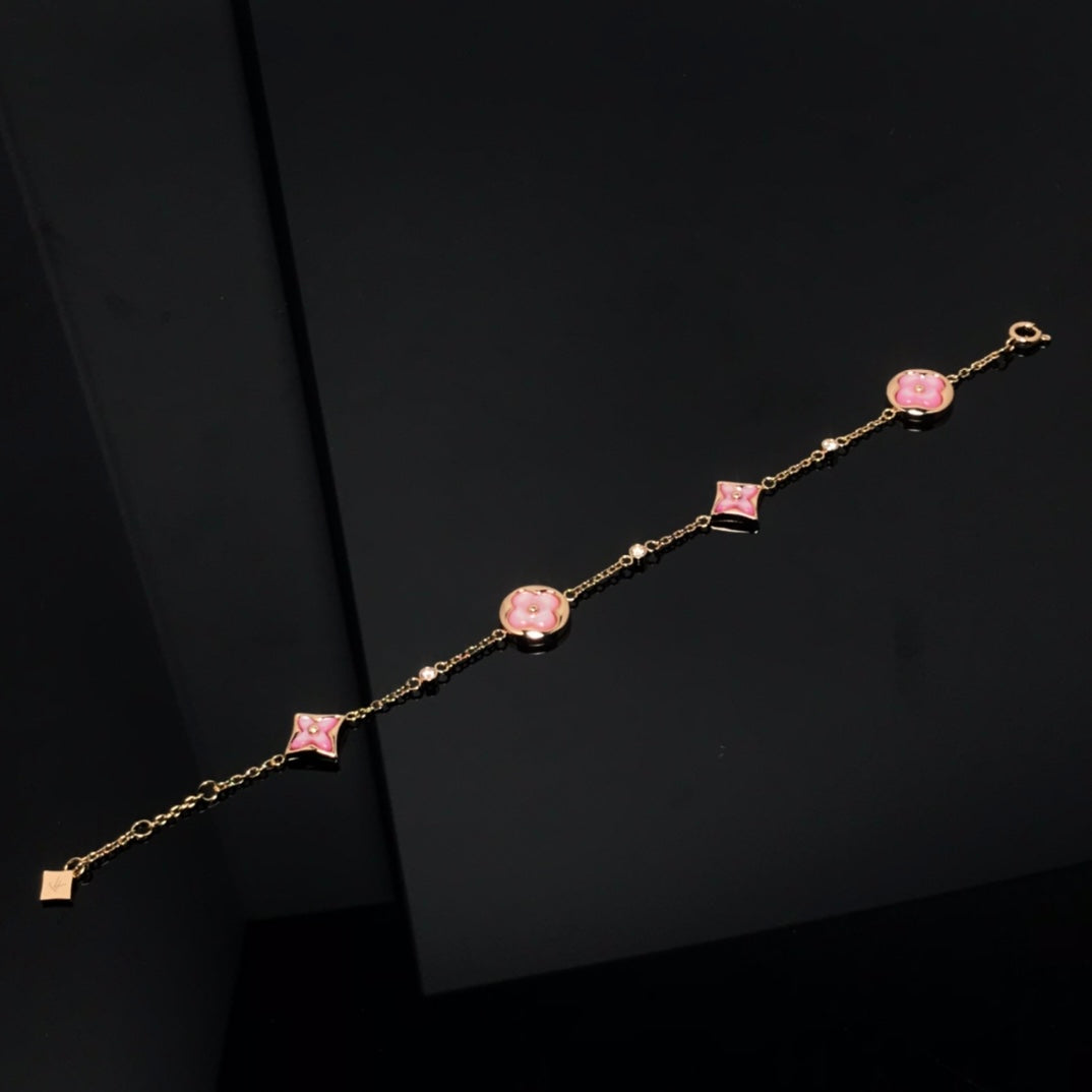 [sparkle Jewelry ]STAR AND SUN 4 MOTIF PINK MOP PINK GOLD BRACELET