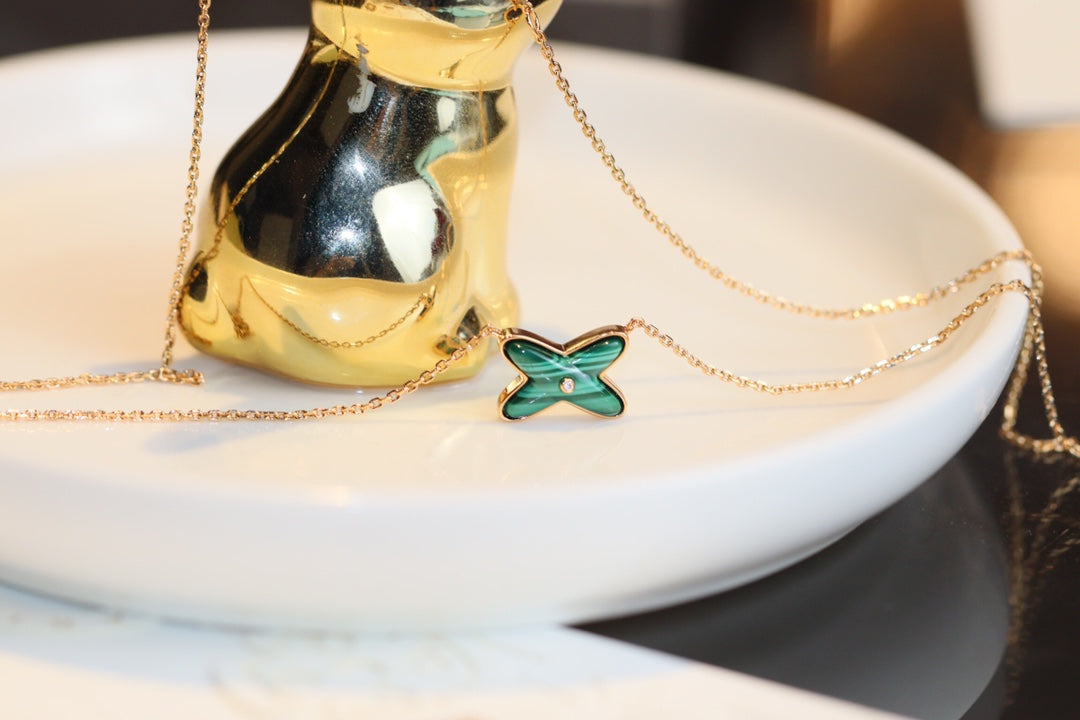 [Sparkle]JEUX MALACHITE 1 DIAMOND ROSE GOLD NECKLACE