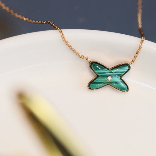 [Sparkle]JEUX MALACHITE 1 DIAMOND ROSE GOLD NECKLACE