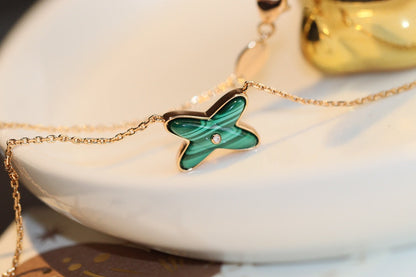 [Sparkle]JEUX MALACHITE 1 DIAMOND ROSE GOLD NECKLACE