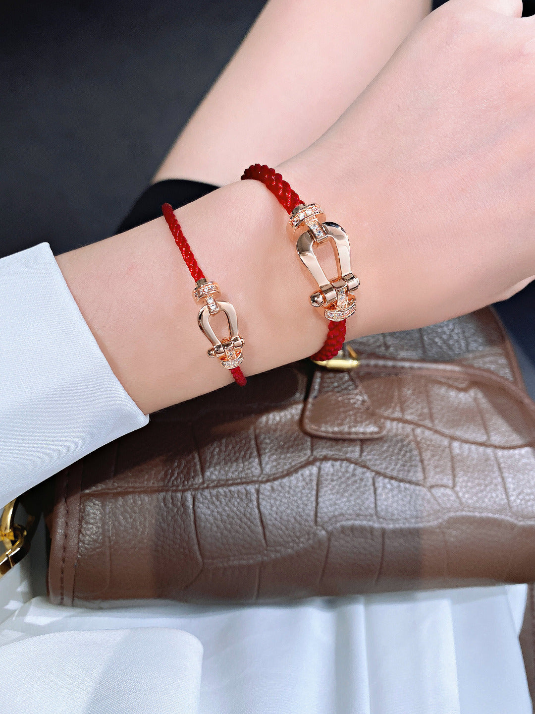 [sparkle Jewelry ]FORCE 10 HALF DIAMOND PINK GOLD RED CORDERI LARGE AND MEDIUM MODEL