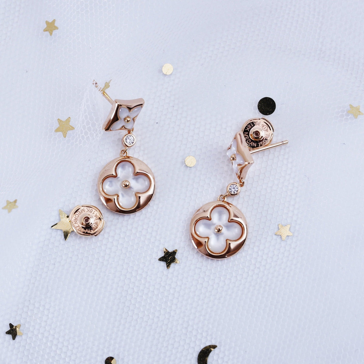 [sparkle Jewelry ]STAR AND SUN PINK GOLD MOP DROP EARRINGS