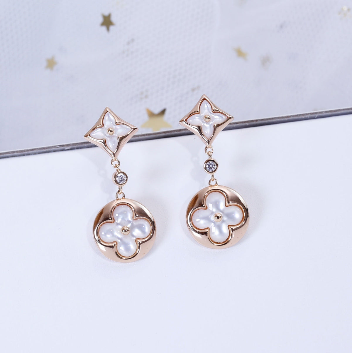 [sparkle Jewelry ]STAR AND SUN PINK GOLD MOP DROP EARRINGS