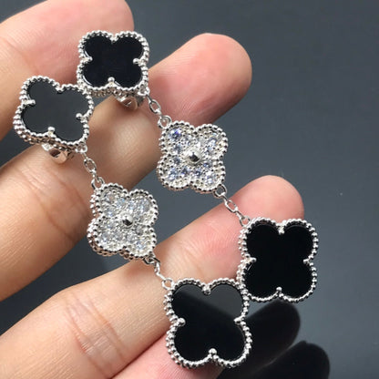 [sparkle Jewelry ]CLOVER 3 MOTIF DIAMOND ONYX SILVER EARRINGS