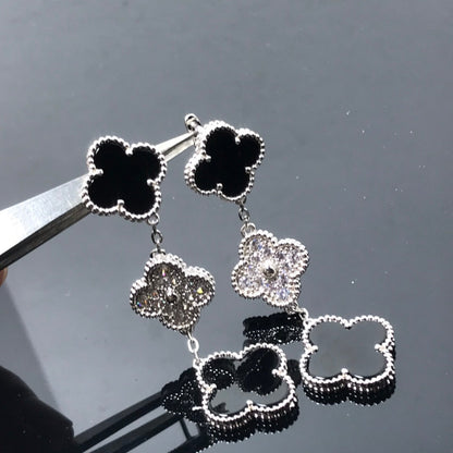 [sparkle Jewelry ]CLOVER 3 MOTIF DIAMOND ONYX SILVER EARRINGS