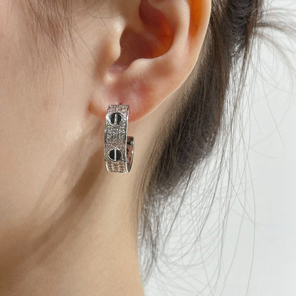[sparkle Jewelery]LOVE CERAMIC DIAMOND PAVED SILVER EARRINGS