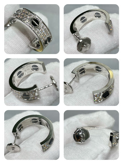 [sparkle Jewelery]LOVE CERAMIC DIAMOND PAVED SILVER EARRINGS