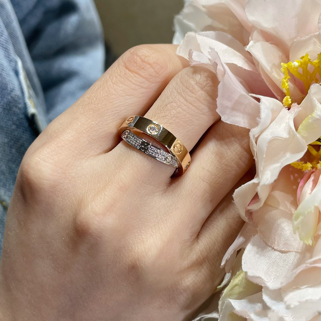 [sparkle Jewelery]LOVE PINK GOLD SILVER DIAMOND DOUBLE RING