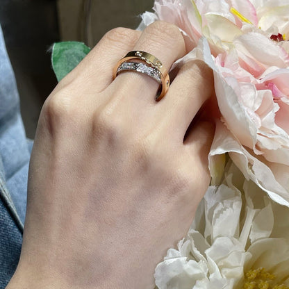 [sparkle Jewelery]LOVE PINK GOLD SILVER DIAMOND DOUBLE RING