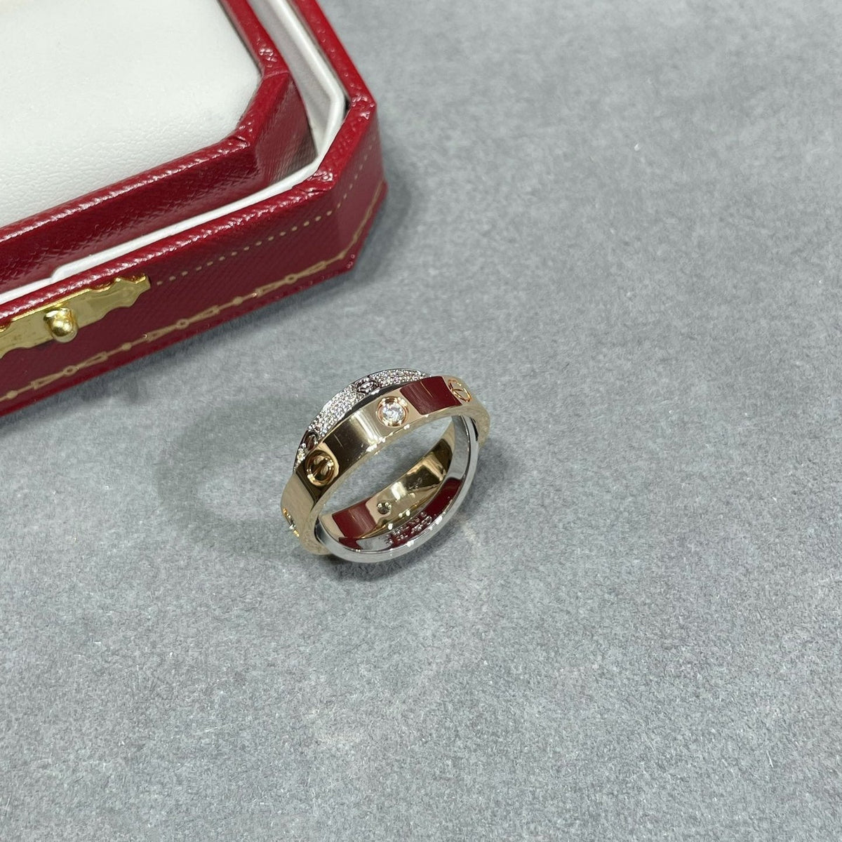 [sparkle Jewelery]LOVE PINK GOLD SILVER DIAMOND DOUBLE RING
