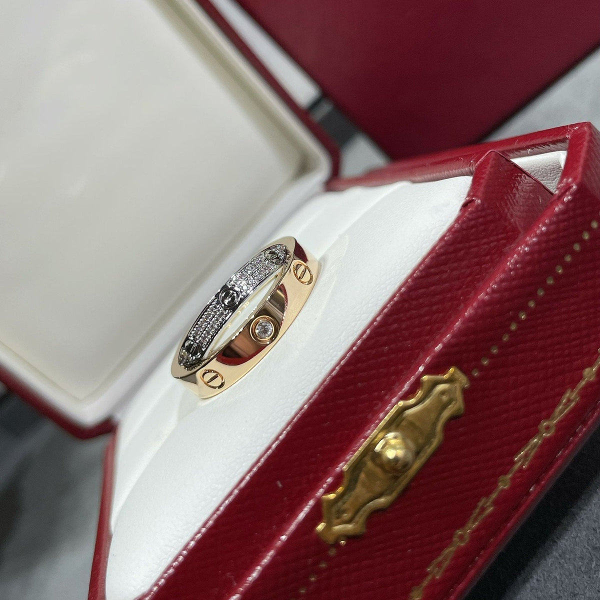 [sparkle Jewelery]LOVE PINK GOLD SILVER DIAMOND DOUBLE RING