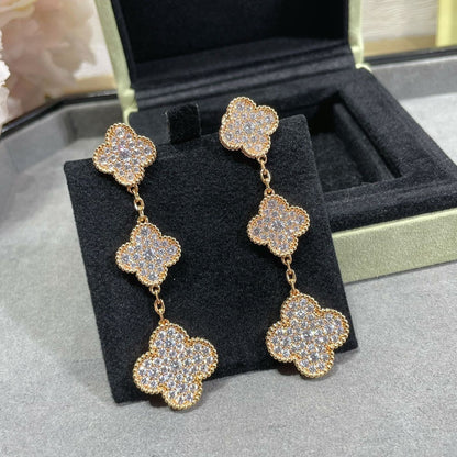 [sparkle Jewelry ]CLOVER 3 MOTIFS DIAMOND PAVED ROSE GOLD EARRINGS
