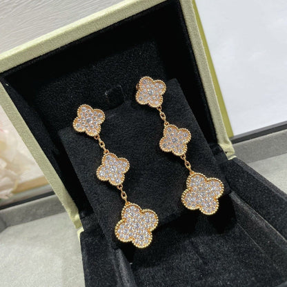 [sparkle Jewelry ]CLOVER 3 MOTIFS DIAMOND PAVED ROSE GOLD EARRINGS