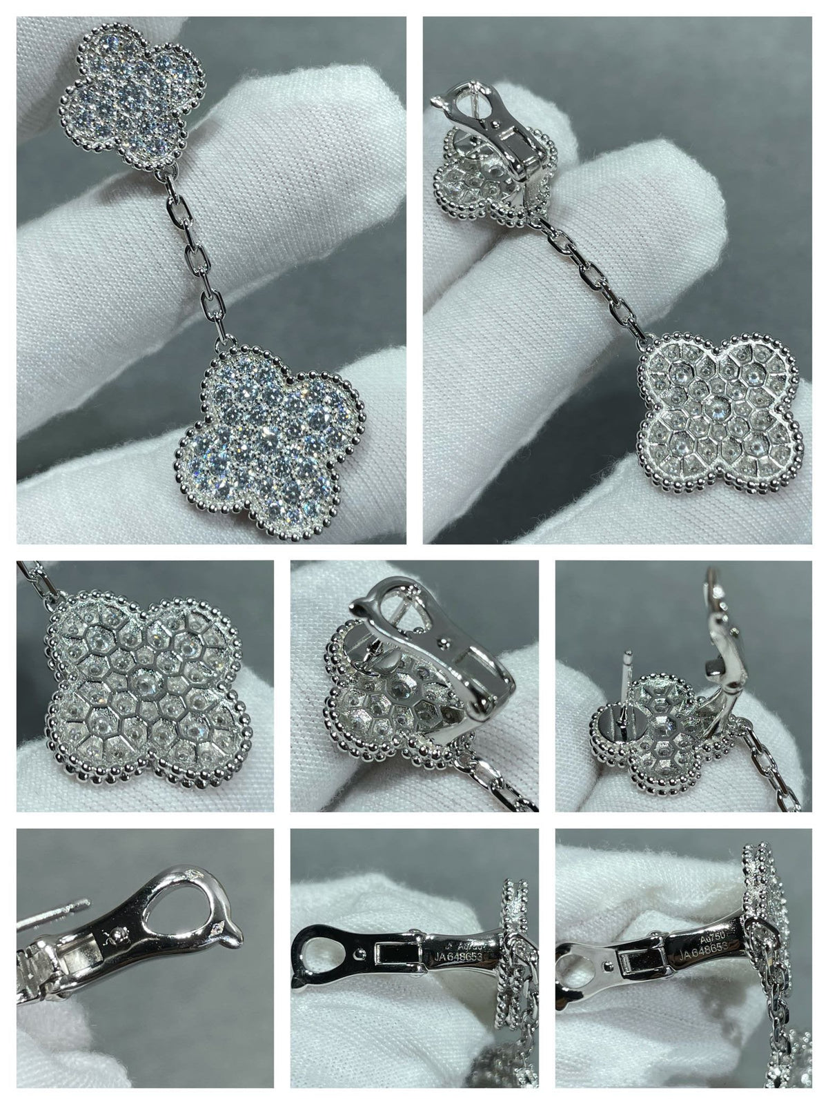 [sparkle Jewelry ]CLOVER 2 MOTIFS DIAMOND PAVED SILVER EARRINGS