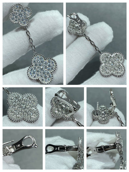 [sparkle Jewelry ]CLOVER 2 MOTIFS DIAMOND PAVED SILVER EARRINGS