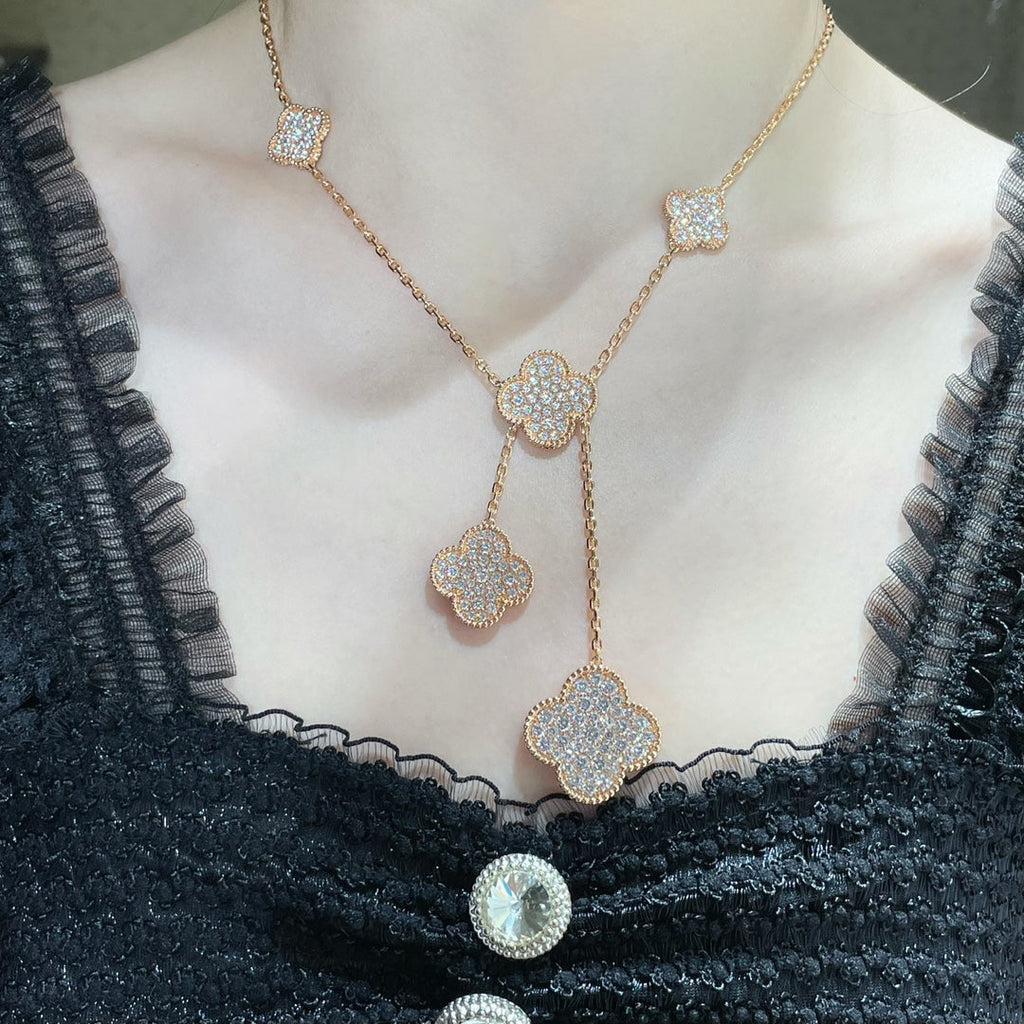 [sparkle Jewelry ]CLOVER 6 MOTIF DIAMOND PAVED NECKLACE