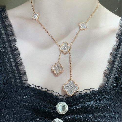 [sparkle Jewelry ]CLOVER 6 MOTIF DIAMOND PAVED NECKLACE
