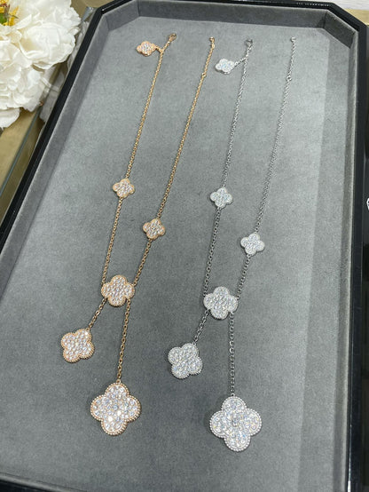 [sparkle Jewelry ]CLOVER 6 MOTIF DIAMOND PAVED NECKLACE