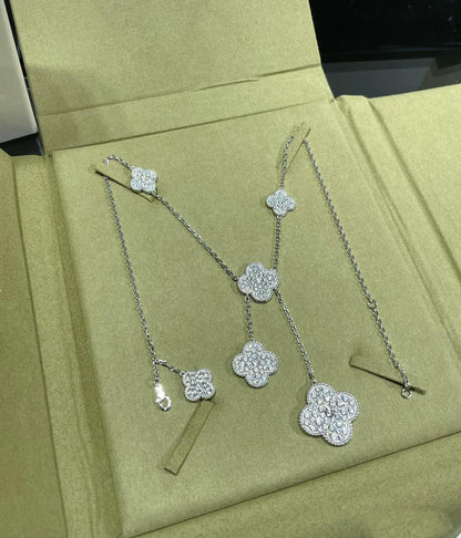 [sparkle Jewelry ]CLOVER 6 MOTIF DIAMOND PAVED NECKLACE