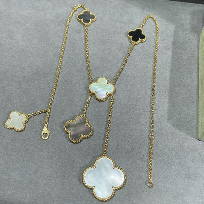 [sparkle Jewelry ]CLOVER 6 MOTIF MOP ONYX GOLD NECKLACE
