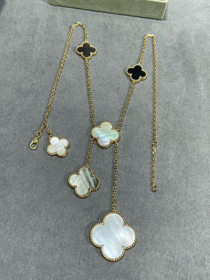 [sparkle Jewelry ]CLOVER 6 MOTIF MOP ONYX GOLD NECKLACE