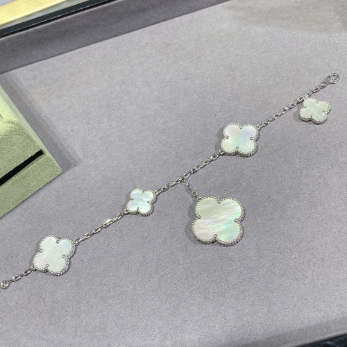 [sparkle Jewelry ]CLOVER 5 MOTIF WHITE MOP SILVER BRACELET