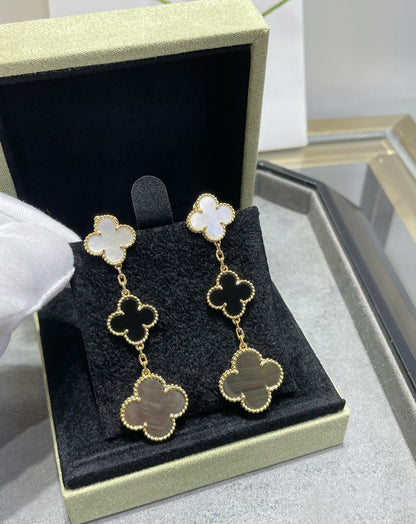 [sparkle Jewelry ]CLOVER 3 MOTIF MOP ONYX DARK MOP PINK GOLD EARRINGS