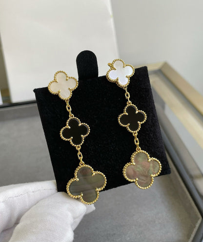 [sparkle Jewelry ]CLOVER 3 MOTIF MOP ONYX DARK MOP PINK GOLD EARRINGS