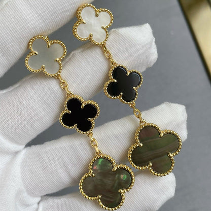 [sparkle Jewelry ]CLOVER 3 MOTIF MOP ONYX DARK MOP PINK GOLD EARRINGS