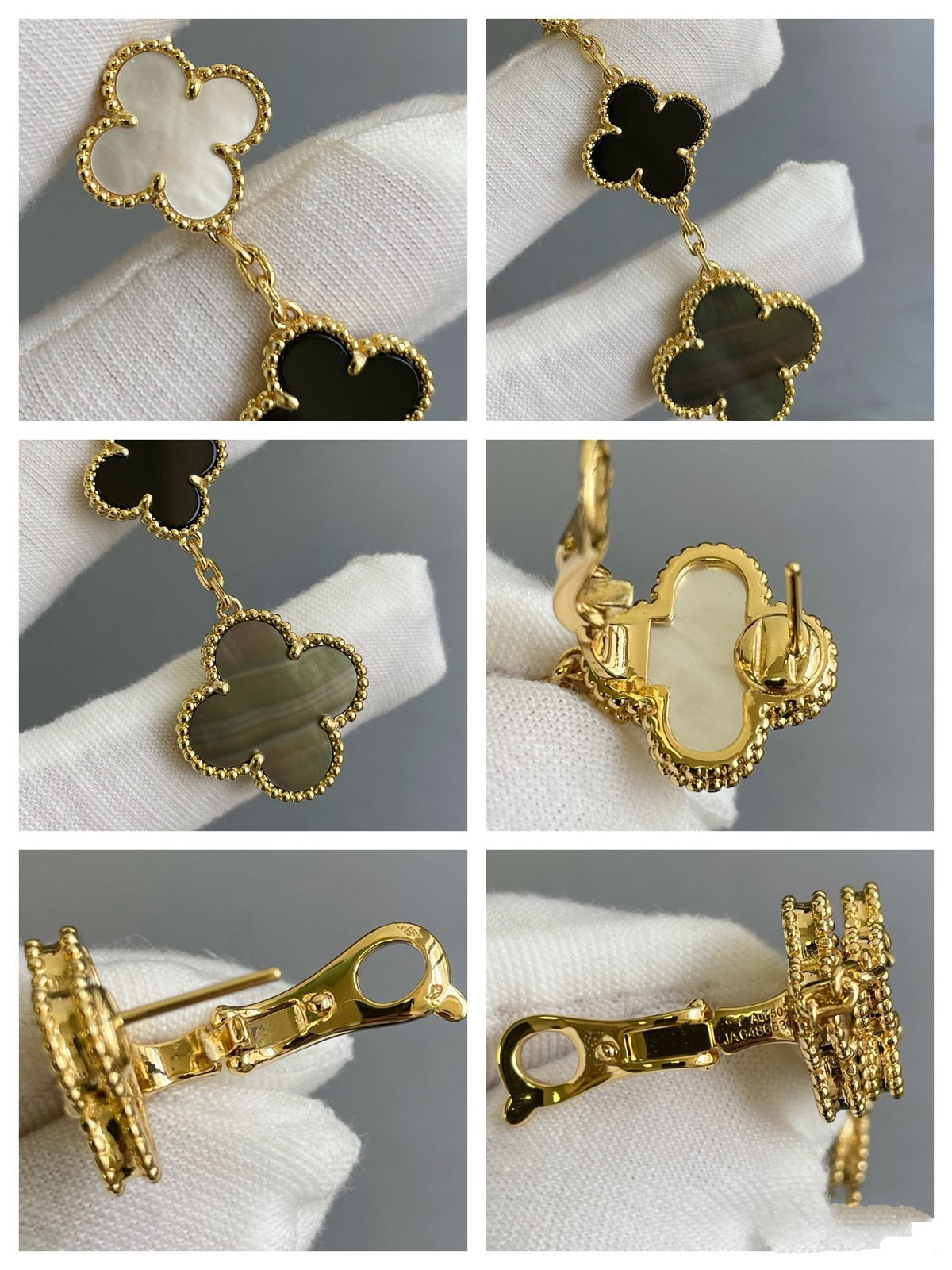 [sparkle Jewelry ]CLOVER 3 MOTIF MOP ONYX DARK MOP PINK GOLD EARRINGS