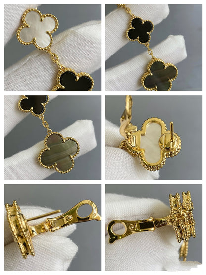 [sparkle Jewelry ]CLOVER 3 MOTIF MOP ONYX DARK MOP PINK GOLD EARRINGS