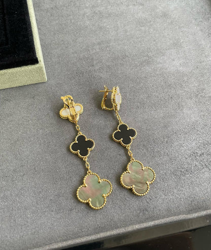 [sparkle Jewelry ]CLOVER 3 MOTIF MOP ONYX DARK MOP PINK GOLD EARRINGS