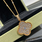 [sparkle Jewelry ]CLOVER 25MM LARGE PEDANT DIAMOND PAVED LONG NECKLACE