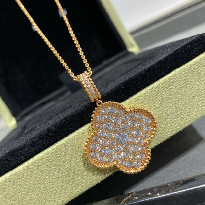 [sparkle Jewelry ]CLOVER 25MM LARGE PEDANT DIAMOND PAVED LONG NECKLACE