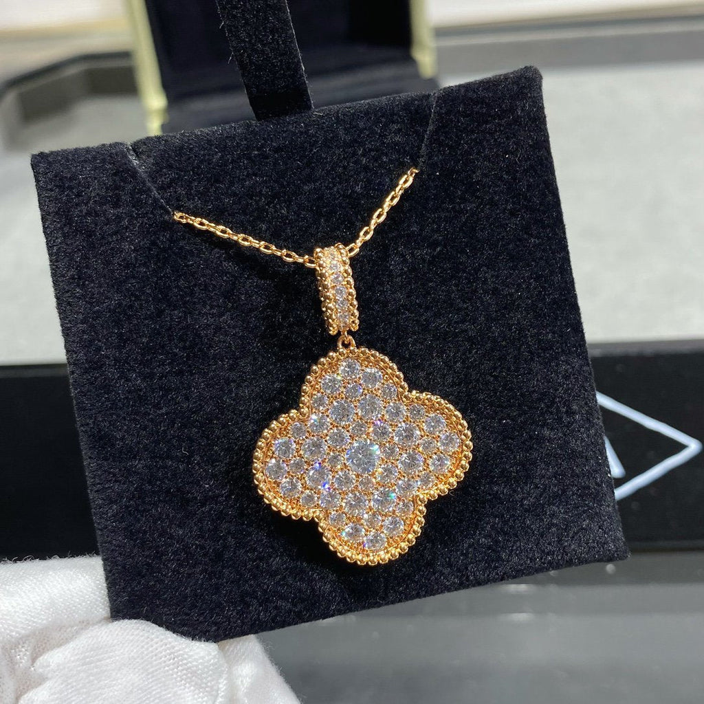 [sparkle Jewelry ]CLOVER 25MM LARGE PEDANT DIAMOND PAVED LONG NECKLACE